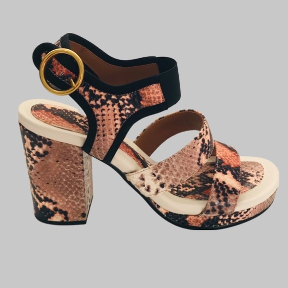 See By Chloe Snakeskin Effect Block Heel Platform Sandal Antique Rose Si… - Picture 8 of 11